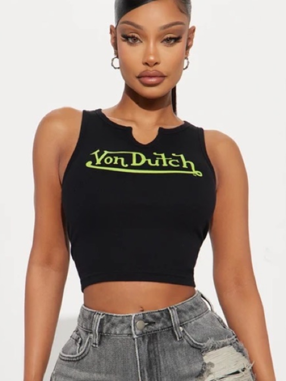 Von Dutch Ribbed Notch Neck Tank Top